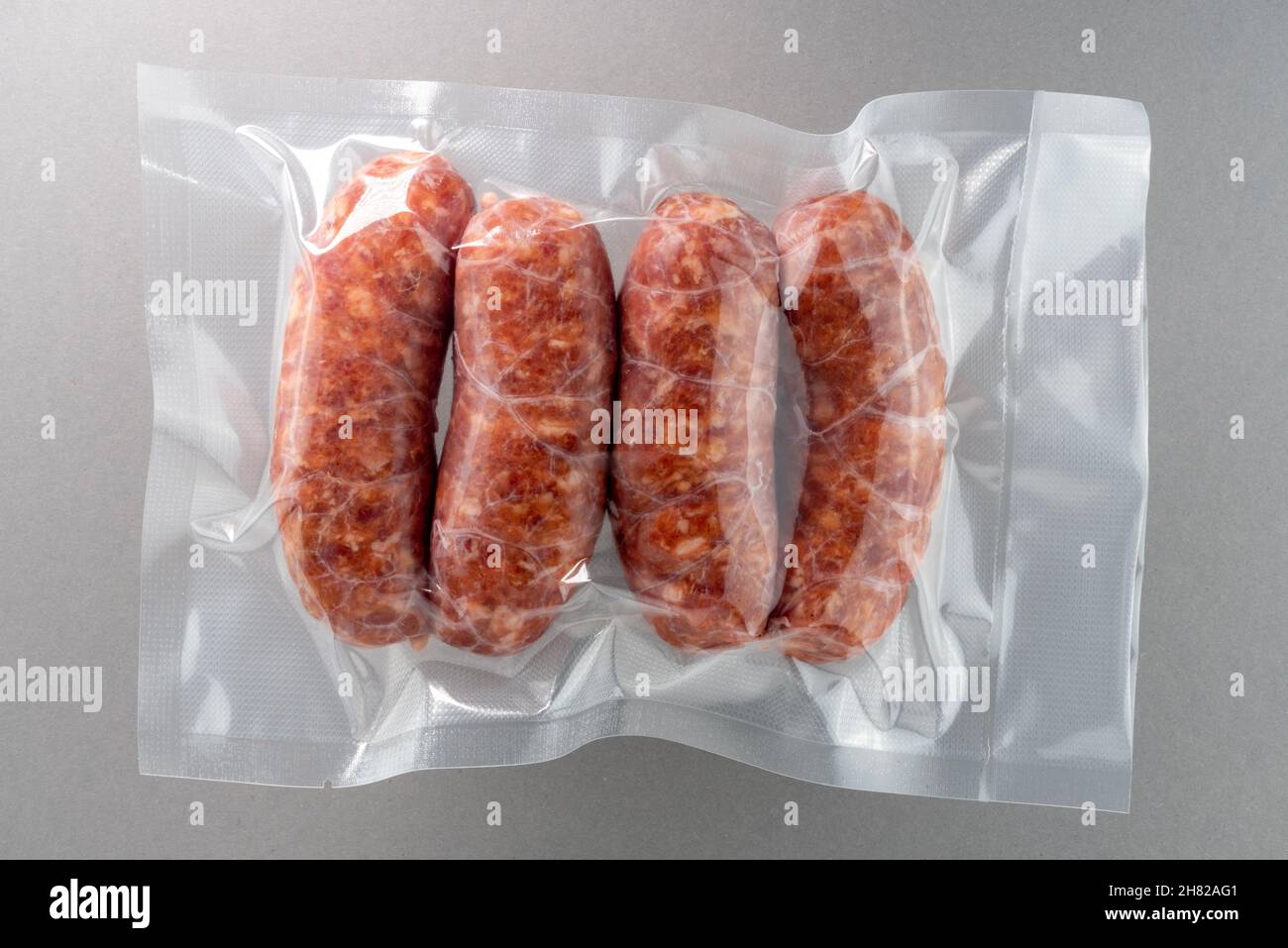 Italian salamella sausage in vacuum packed sealed for sous vide cooking