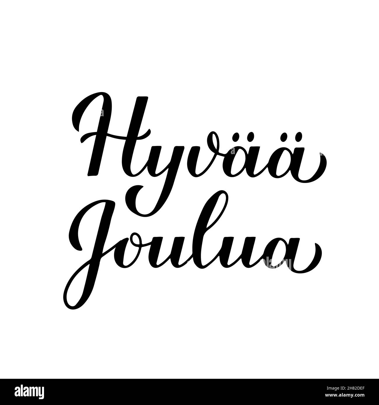 Hyvaa Joulua calligraphy hand lettering isolated on white. Merry Christmas typography poster in Finnish. Easy to edit vector template for greeting car Stock Vector