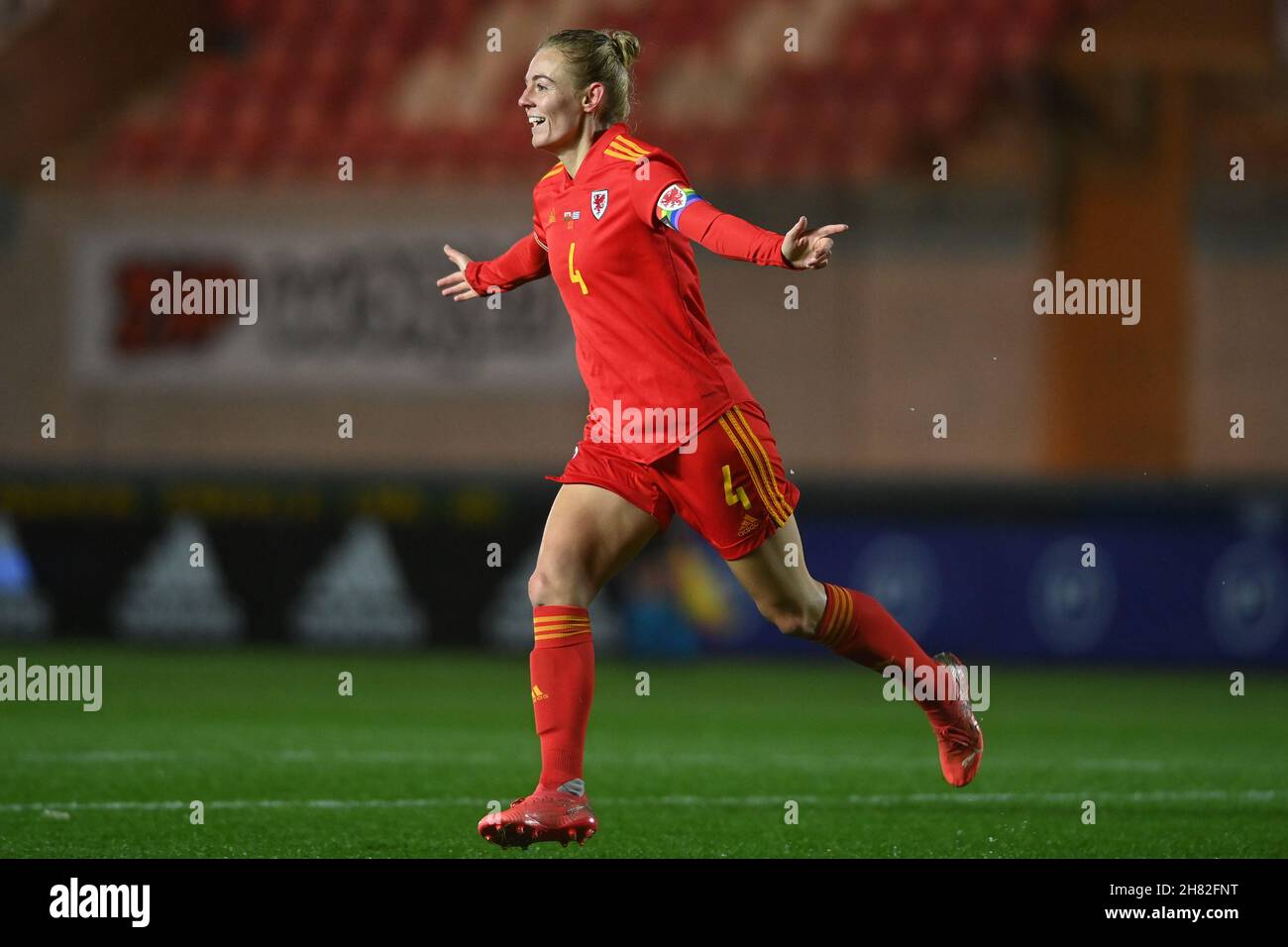 Llanelli, UK. 26th Nov, 2021. Sophie Ingle #4 of Wales Women celebrates scoring the opening goal in Llanelli, United Kingdom on 11/26/2021. (Photo by Ashley Crowden/News Images/Sipa USA) Credit: Sipa USA/Alamy Live News Stock Photo