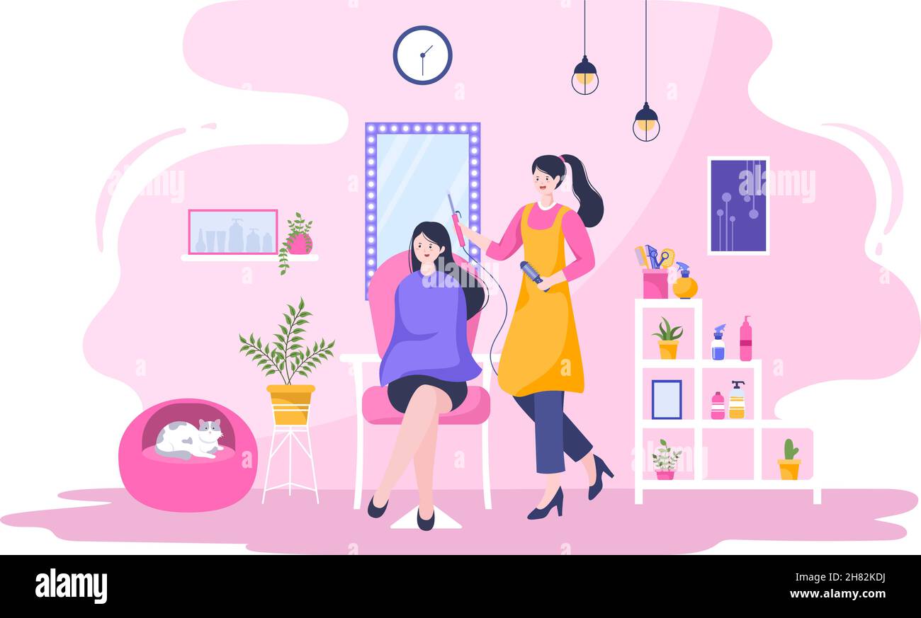 Hairdresser beauty Salon Flat Design Vector Illustration with Costumer