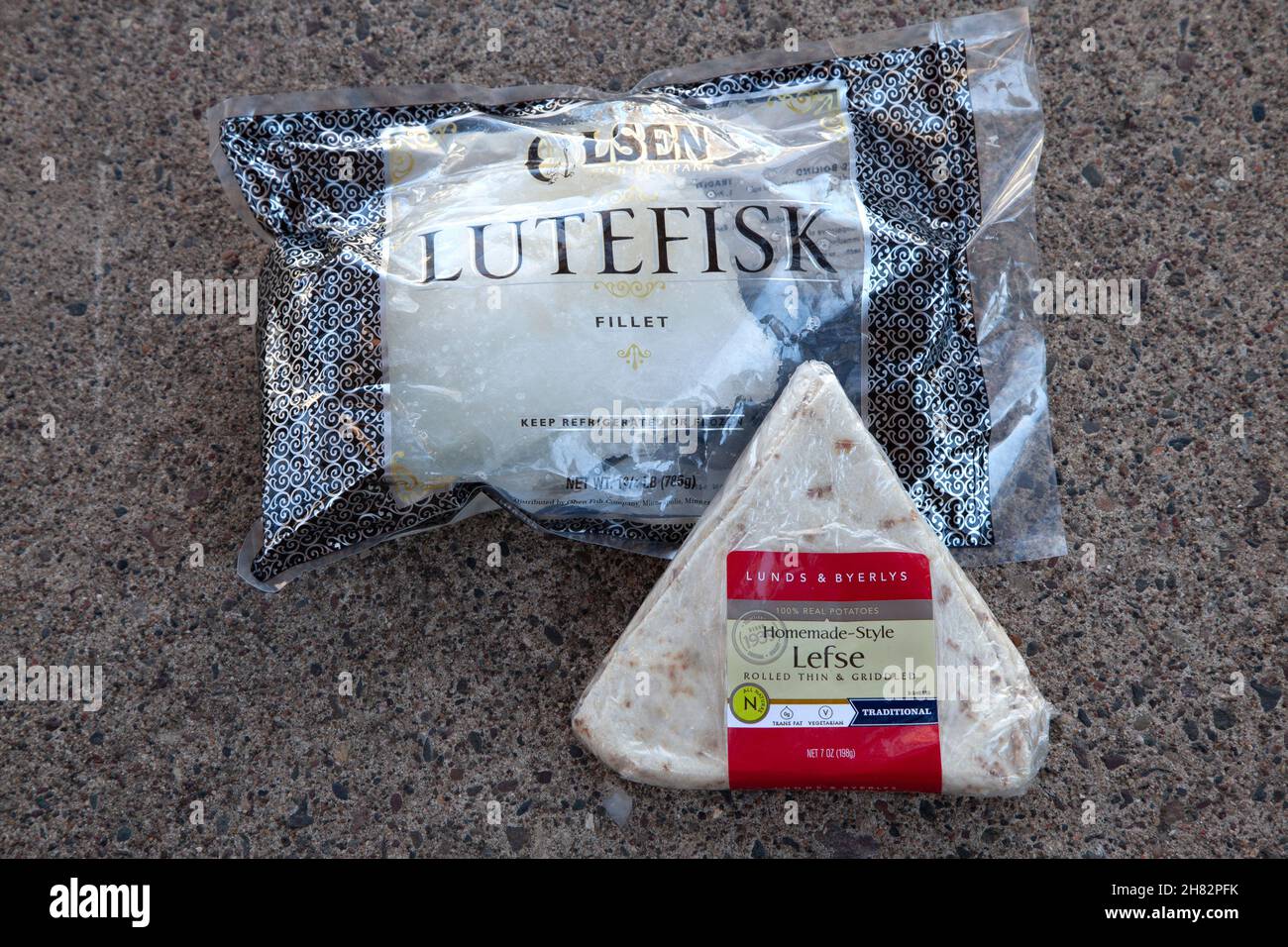 Planning a Scandinavian dinner with packages of lutefisk and lefse. St