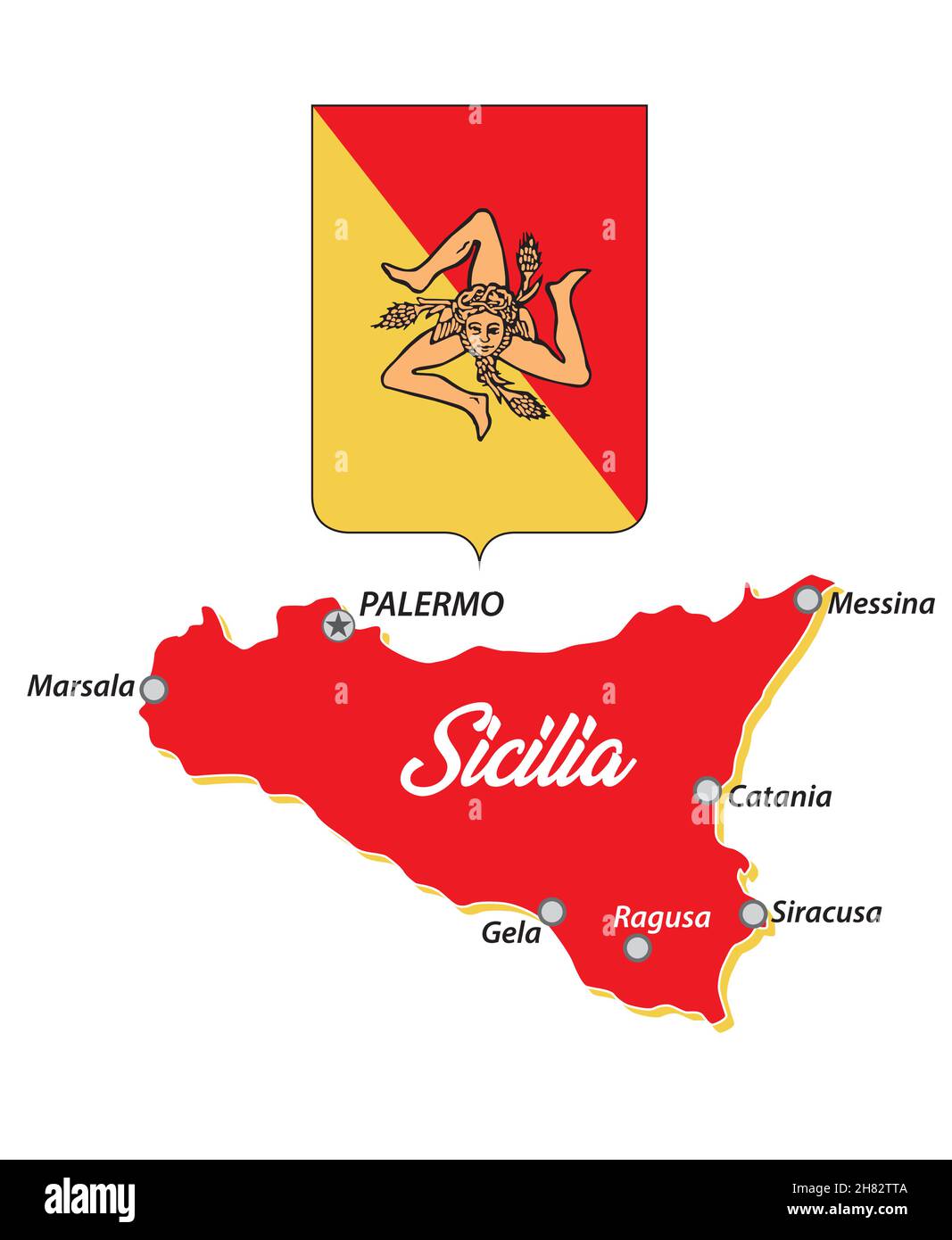 small Sicily outline map of sicily with coat of arms, italy Stock Vector