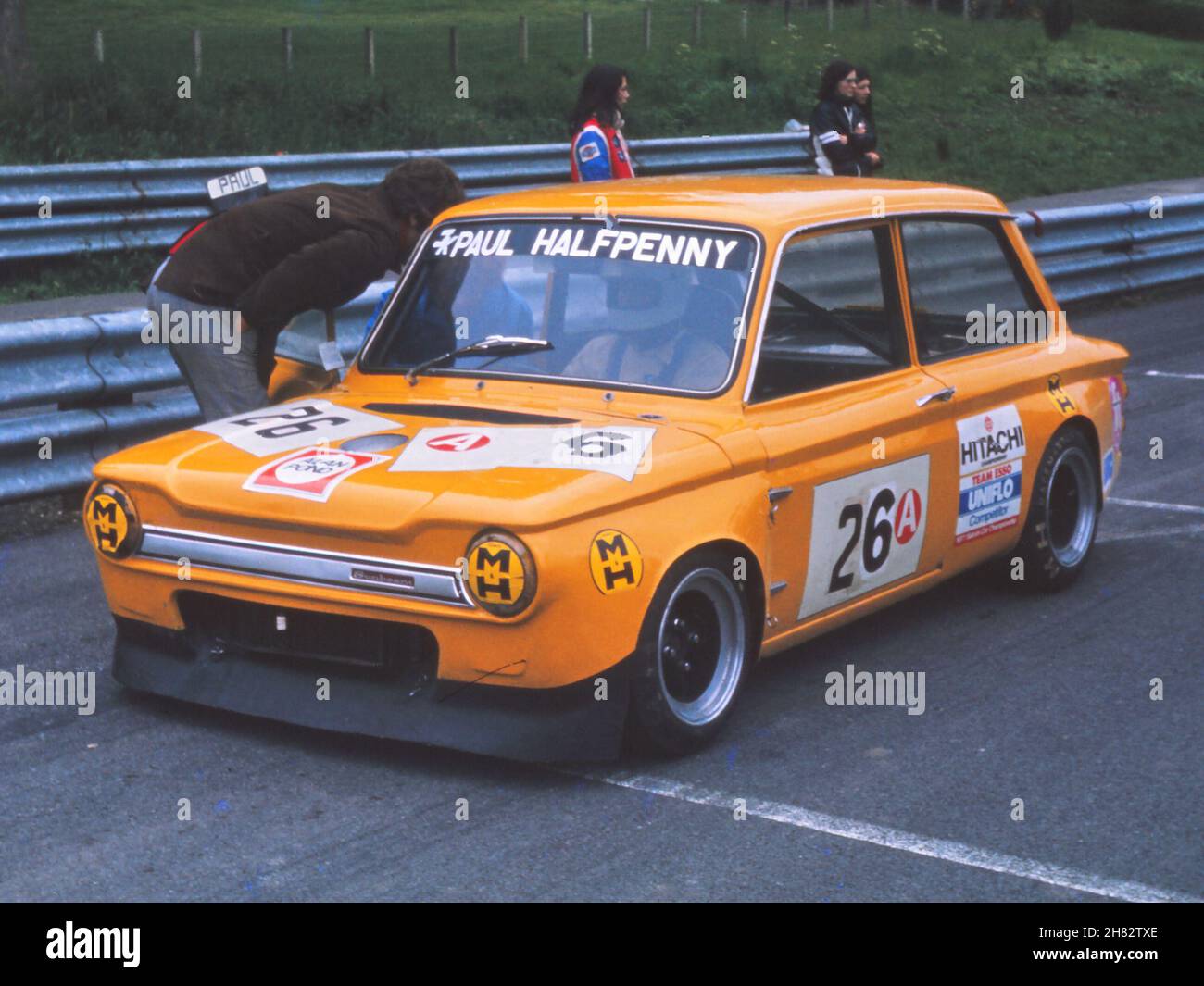 #26 Paul Haywood-Halfpenny's Hillman Imp on the Cadwell Park starting grid at a Nottingham Sports Car Club meeting, 19th June 1977. Stock Photo