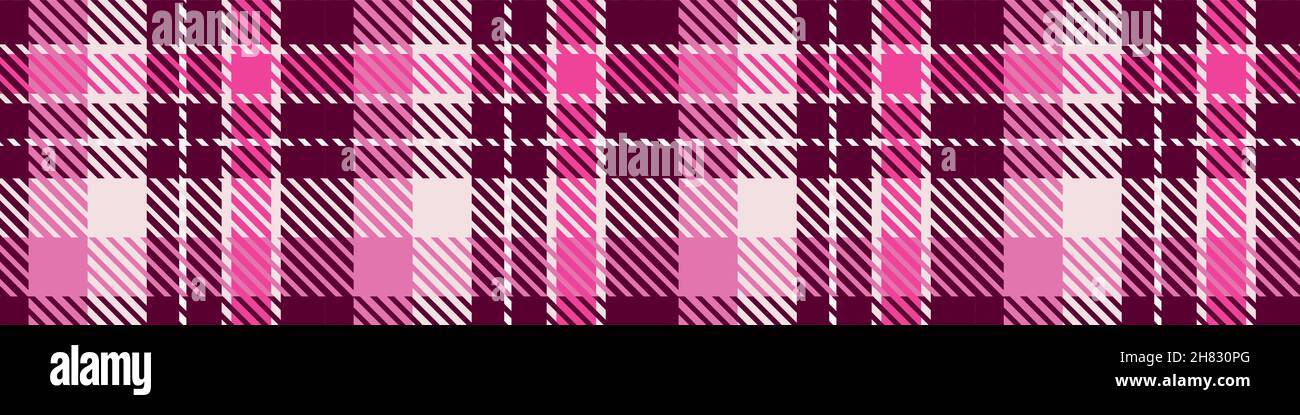 Girly pink seamless plaid vector border. Gingham bright color checker ...