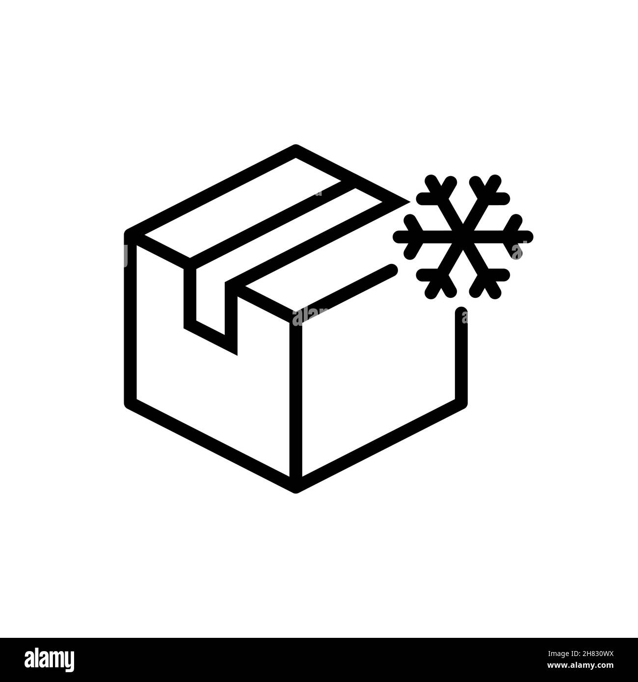 Delivery box with snowflake line icon. Frozen product transportation. Protection, temperature and heat resistance freight transportation. Frozen food Stock Vector