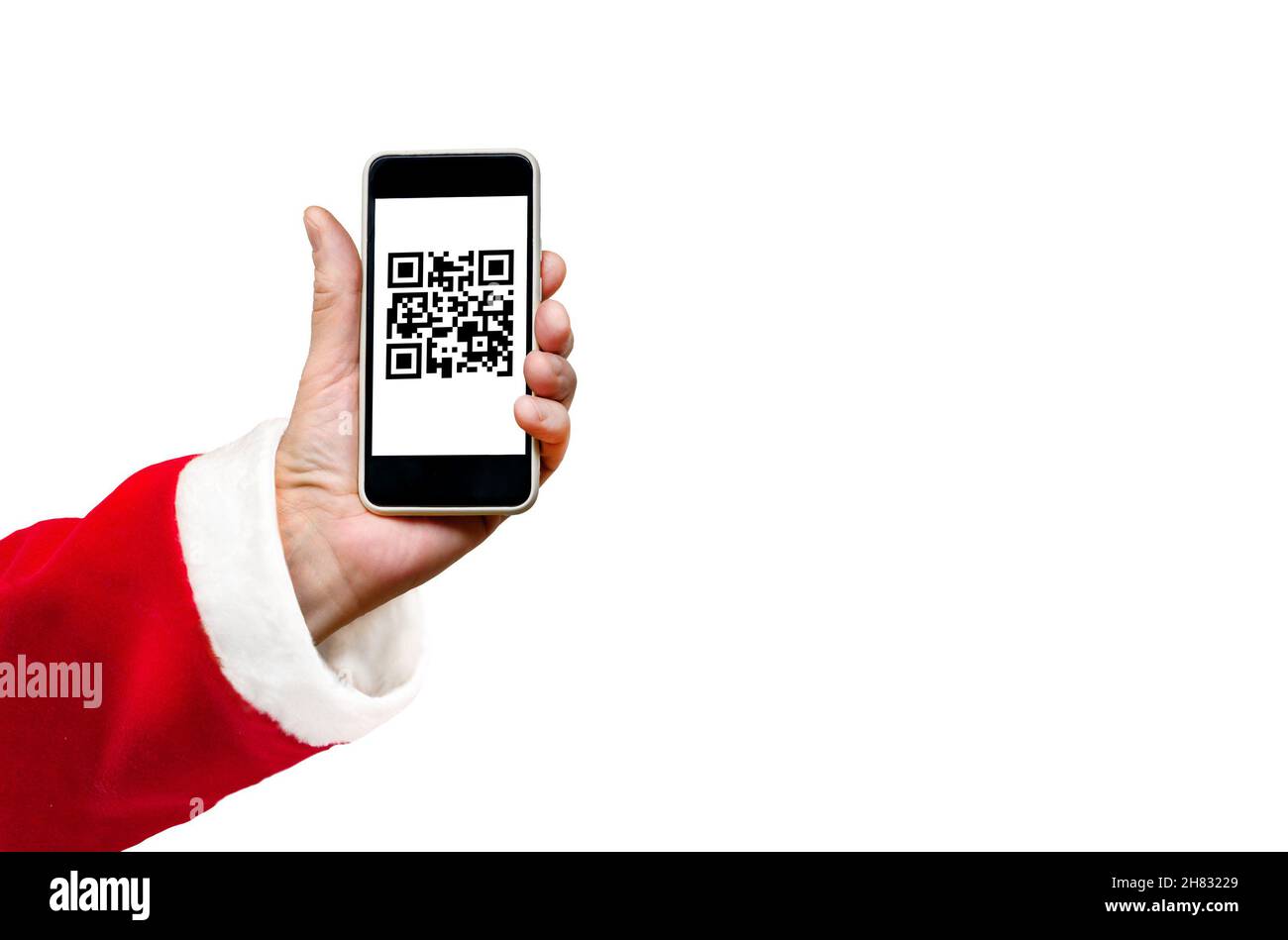 Santa show phone screen with QR code vaccinated COVID-19 isolated on ...