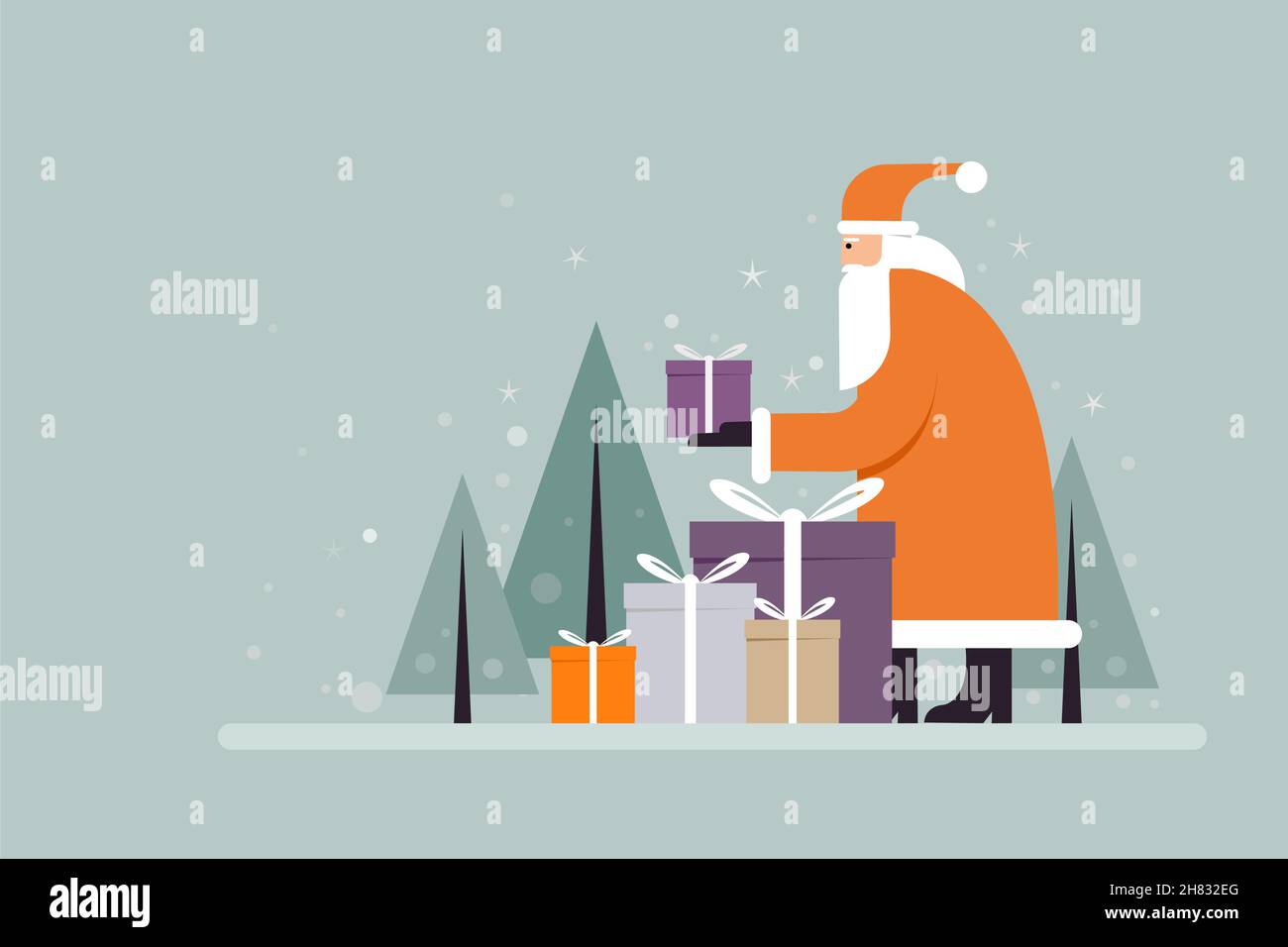 Santa Claus with gifts in a snowy winter background Stock Vector Image ...