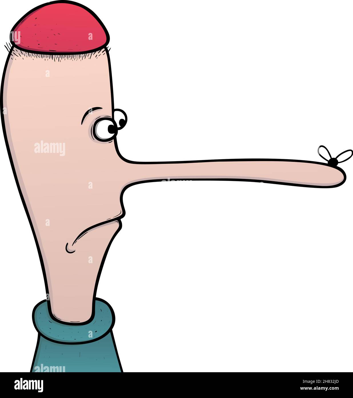 Dumb boy with long nose, cartoon illustration Stock Vector