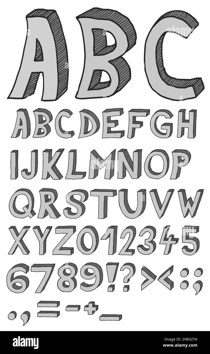 Hand drawn abc, font, 3D, alphabet Stock Vector Image & Art - Alamy