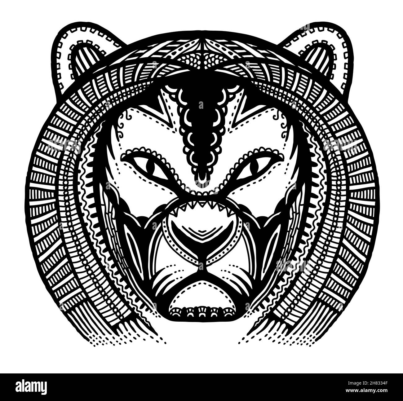 Hand drawn head of lion, vector illustration, ancient style Stock Vector