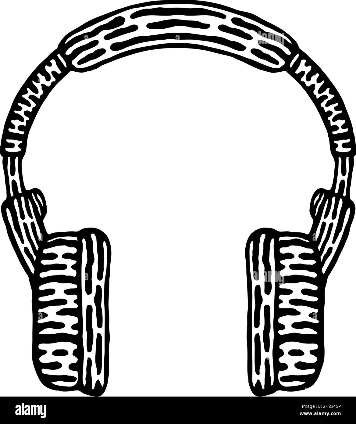 Styled headphones, black and white, vector illustration Stock Vector