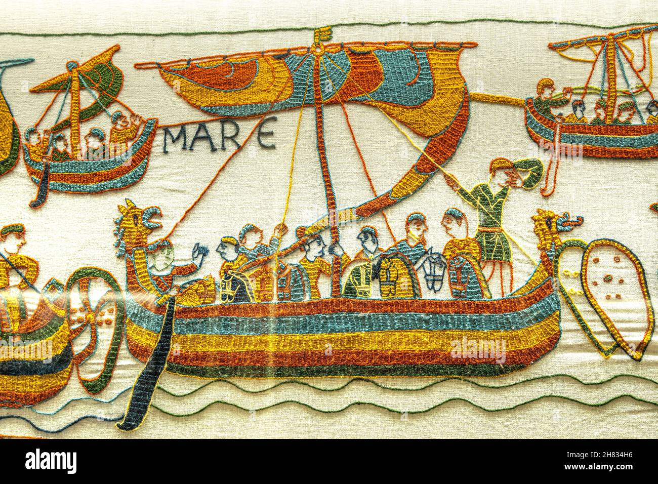 The Bayeux tapestry is an embroidered fabric made in the second half of the 11th century it tells the conquest of England. Borglum Abbey Denmark Stock Photo Alamy