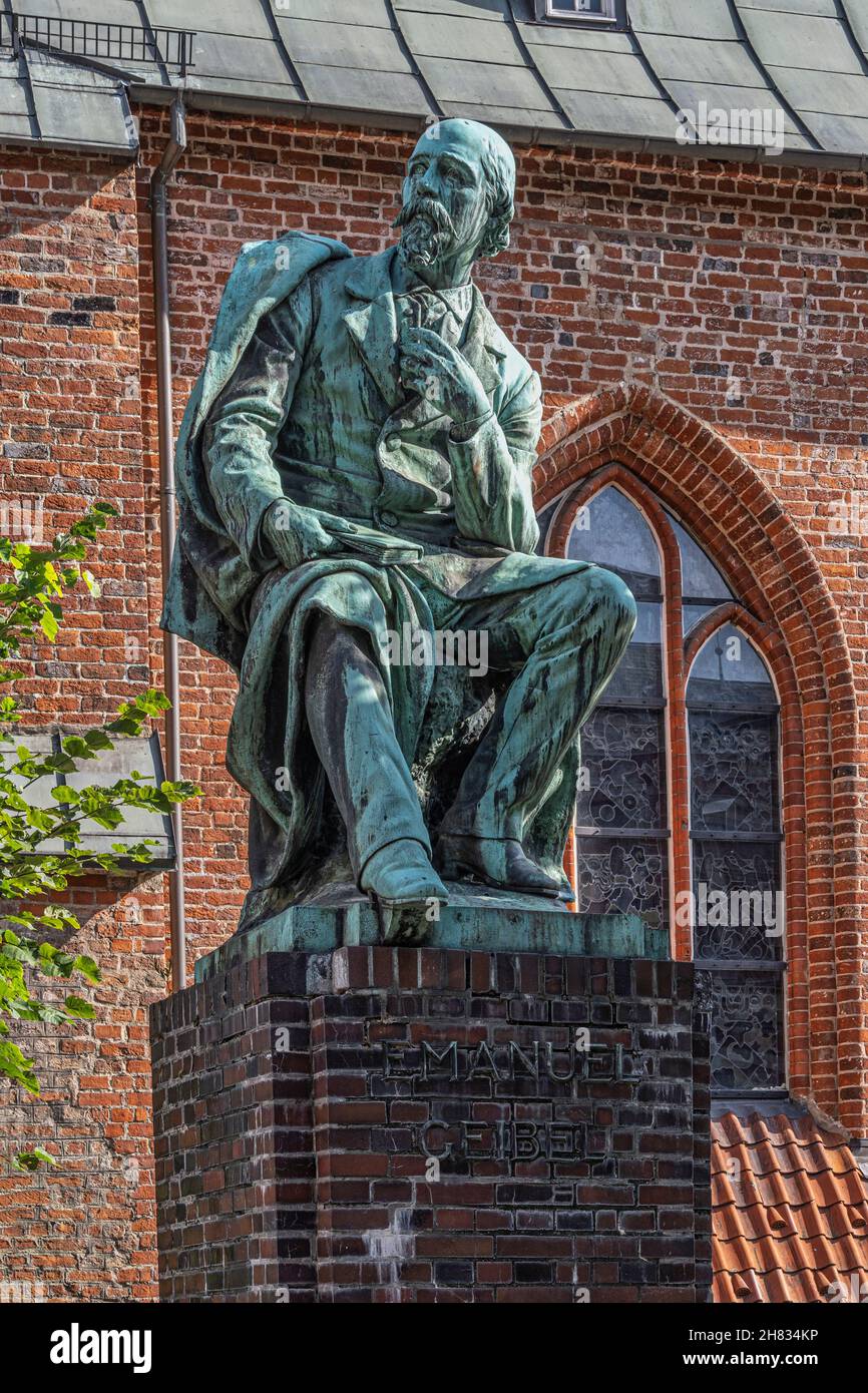 Monument to the poet and playwright Emanuel Geibel. Lübeck, Land Schleswig-Holstein, Germany, Europe Stock Photo