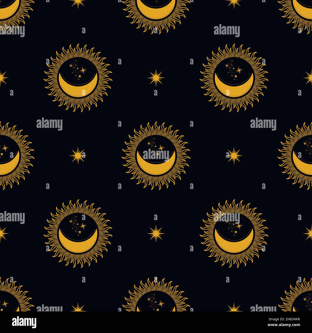 Moon, Sun and Stars. Seamless background. Vector illustration Stock ...