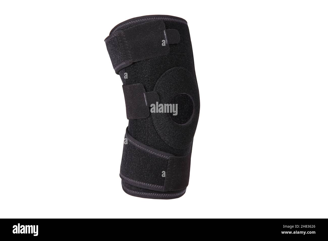 Knee Support Brace on leg isolated on white background. Orthopedic