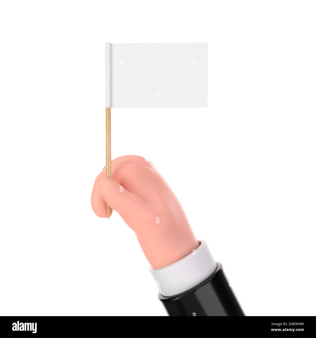 Cartoon Hand Holding Blank Mini Paper Pointer Flag Mockup on a white ...