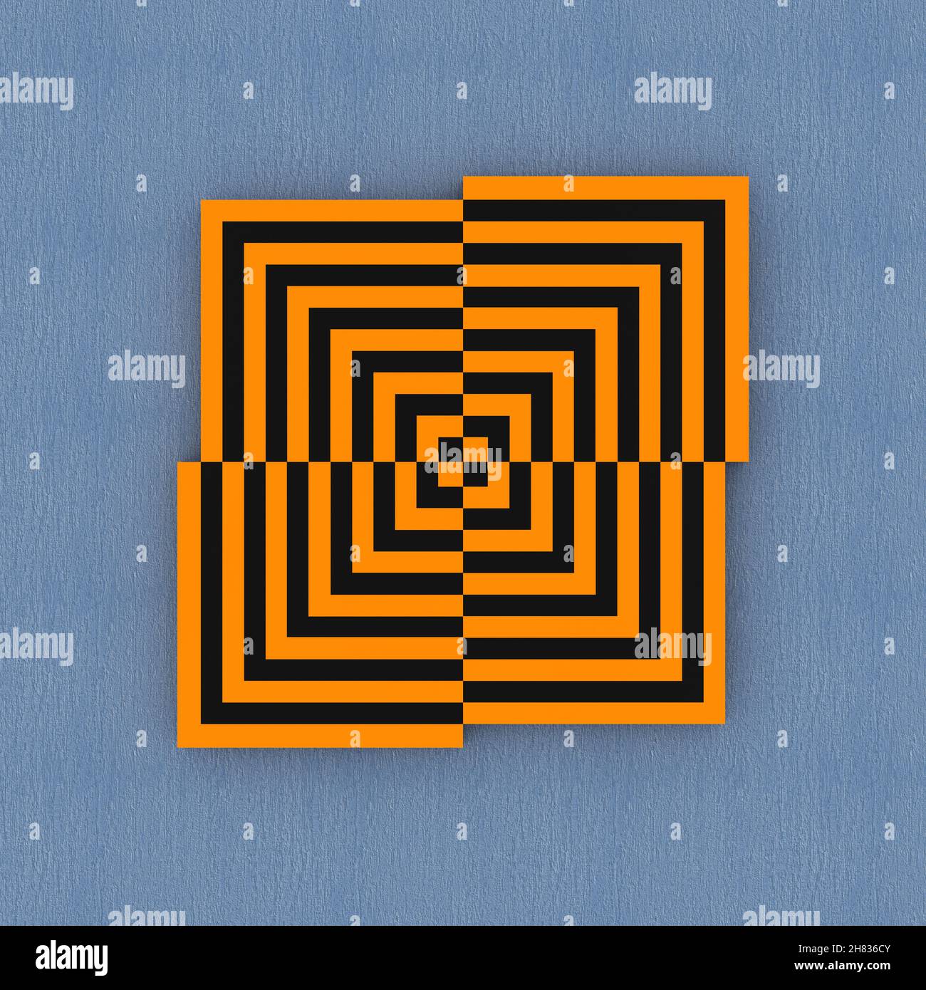 Orange Abstract Labyrinth Art Picture on a blue wall background. 3d ...