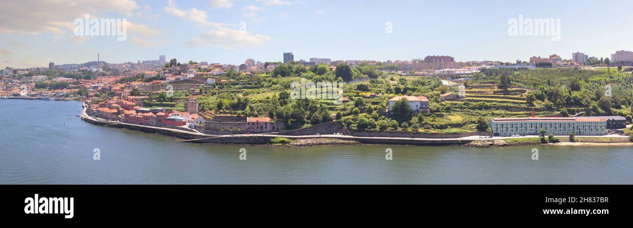 View of the Douro River from the Cristal Palace Gardens or Jardins do Palaio de Cristal. Porto, Portugal. Stock Photo