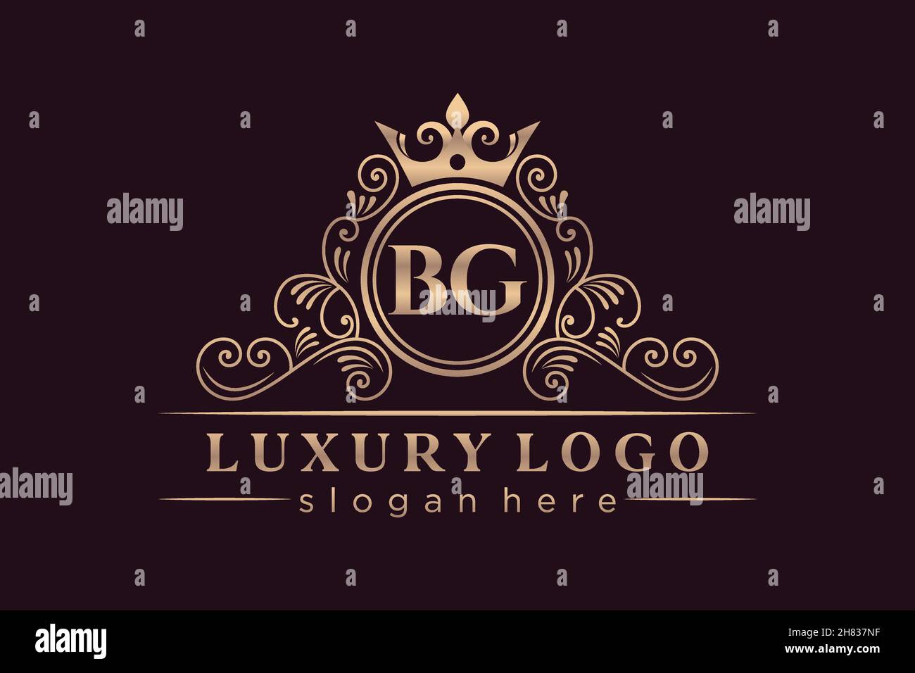 BG Initial Letter Gold calligraphic feminine floral hand drawn heraldic ...
