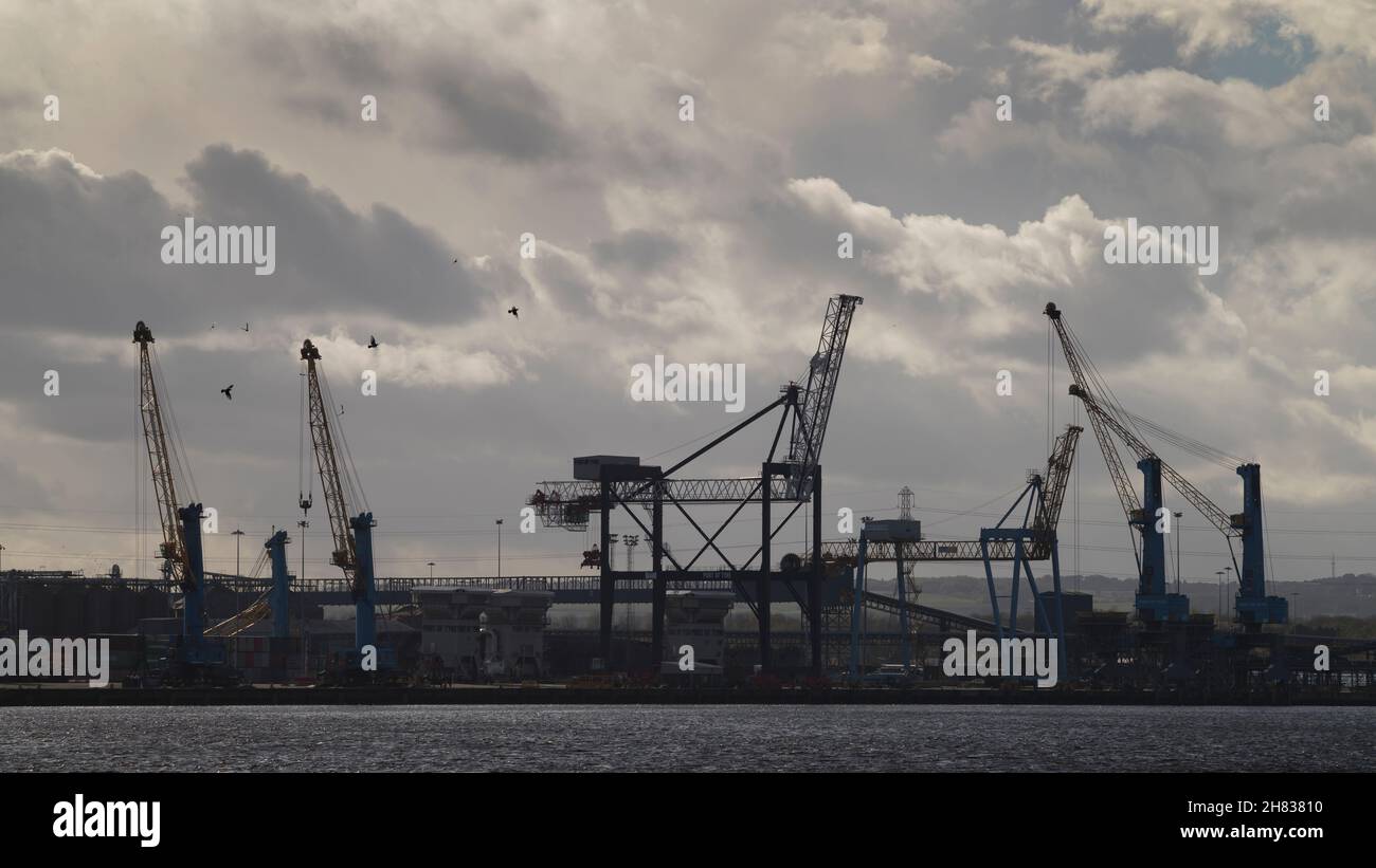 Port of Tyne dock facility near South Shields, South Tyneside, England Stock Photo