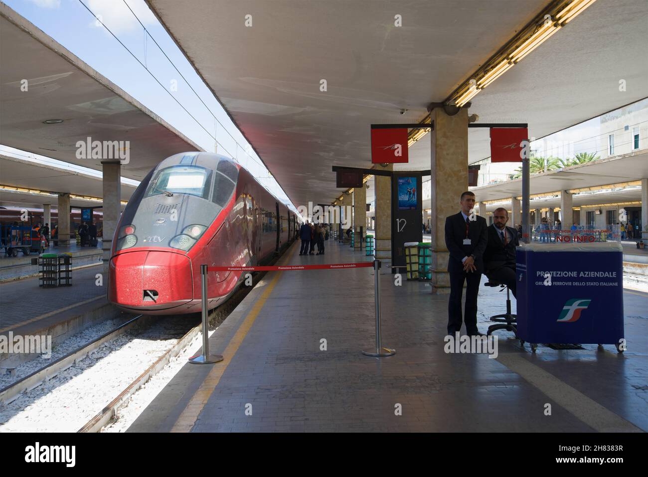 FLORENCE, ITALY - SEPTEMBER 25, 2017: Modern high speed train at the platform of the railway station Stock Photo