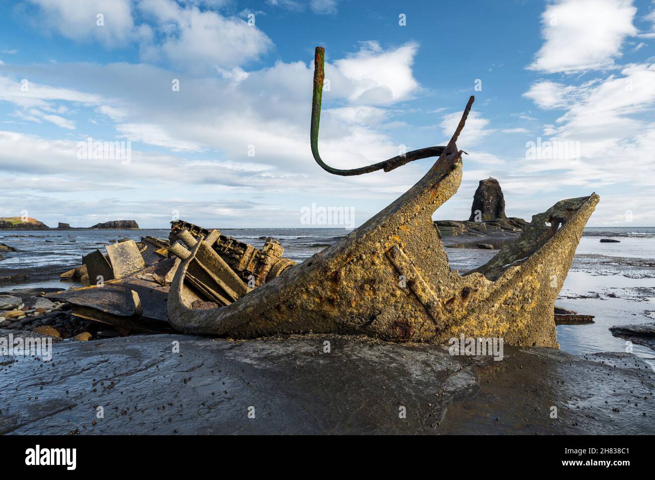 The wreck of the Admiral von Tromp on Saltwick Bay, North Yorkshire, England Stock Photo