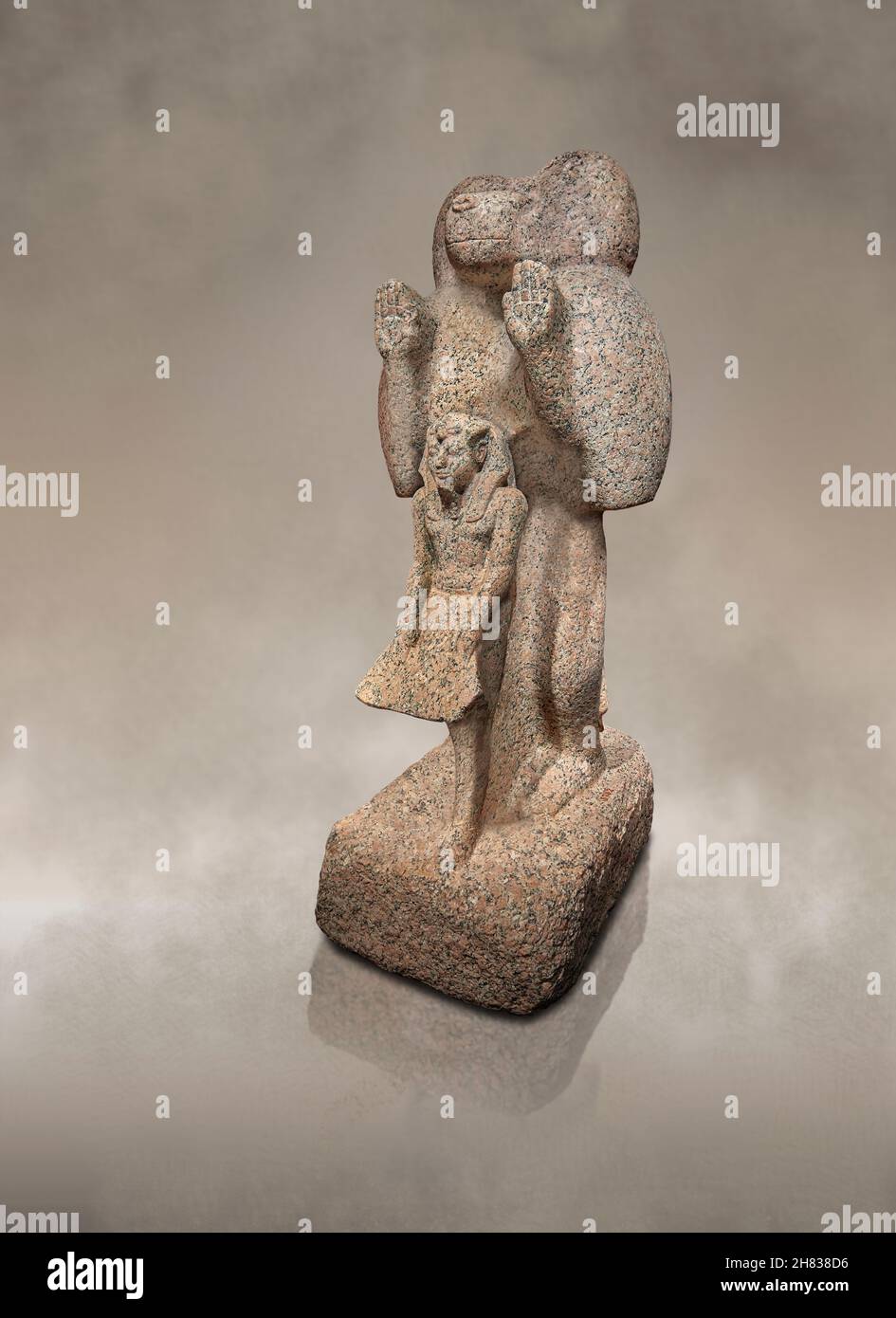 Ancient Egyptian statue of a baboon and pharaoh, 1549 to 1292 BC, 18th Dynasty, Kunsthistorisches Muesum Vienna inv AS 5782. Granite,  height 130cm. Stock Photo