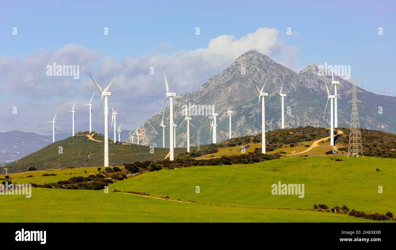 Windmills producing renewable electric energy Andalusia, southern Spain Stock Photo