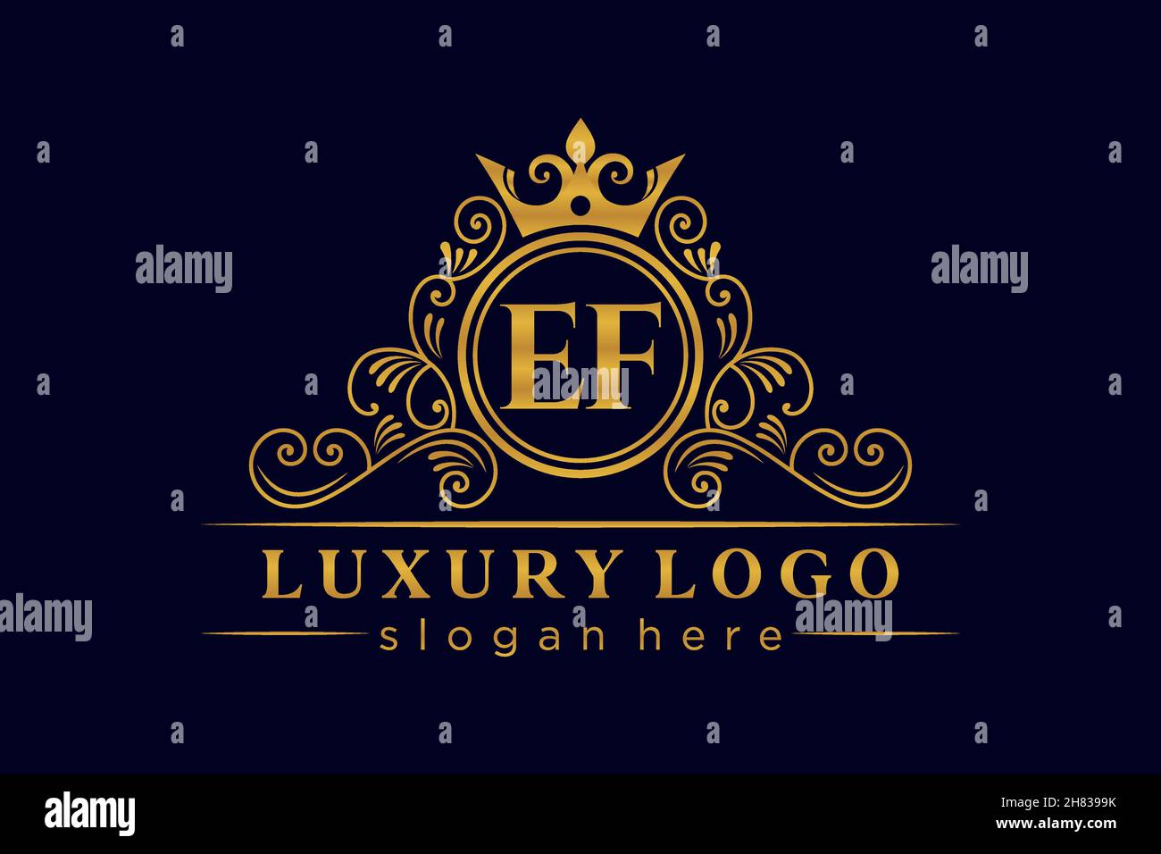 EF Initial Letter Gold calligraphic feminine floral hand drawn heraldic monogram antique vintage style luxury logo design Premium Stock Vector