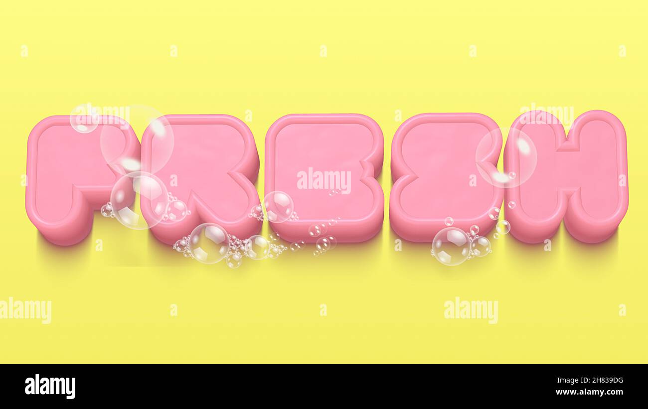 Pink Fonts with message and soap suds in a yellow background. Stock
