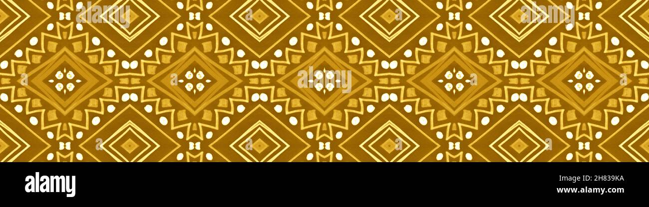 Seamless Yellow Aztec Pattern. Abstract African Background. Bohemian Tribal Motif. Zigzag Textile Design. Aztec Print. Gold Native Wallpaper. Zig Zag Stock Photo