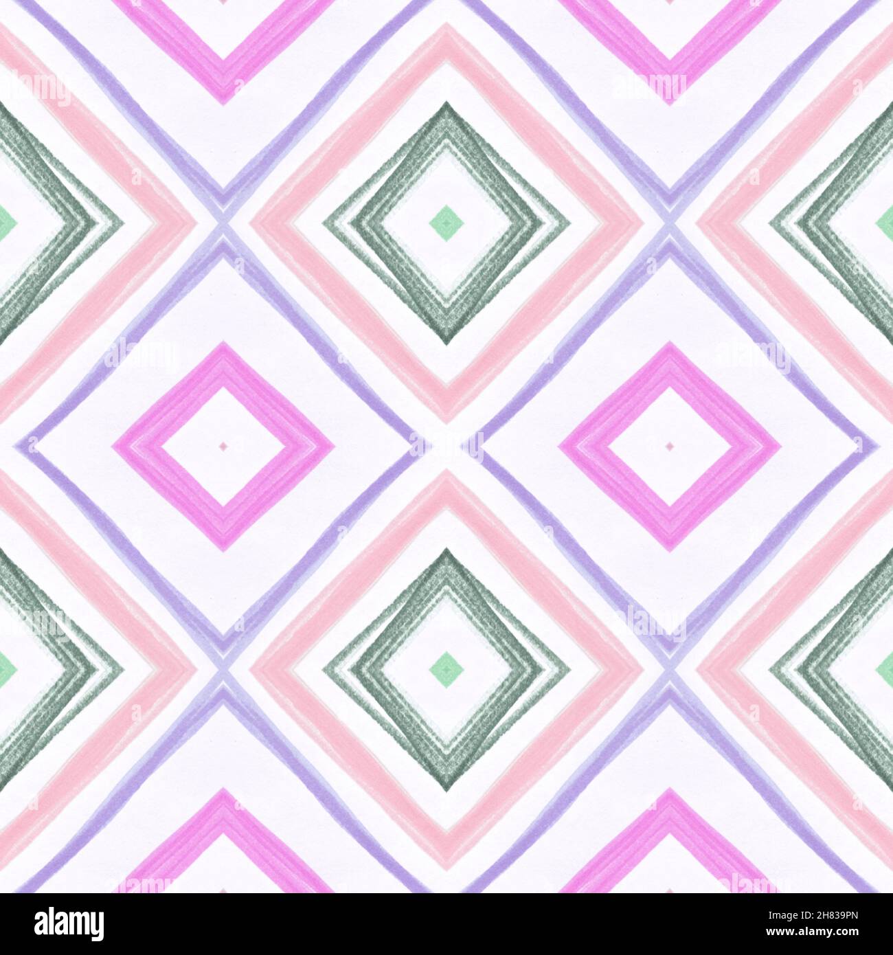 Drawn by Hand Mexican Pattern. Seamless Traditional Squares. Pink Tribal Background. Mexican Pattern. Grunge Ikat Tile. Diamond Shapes. Diamond Textur Stock Photo