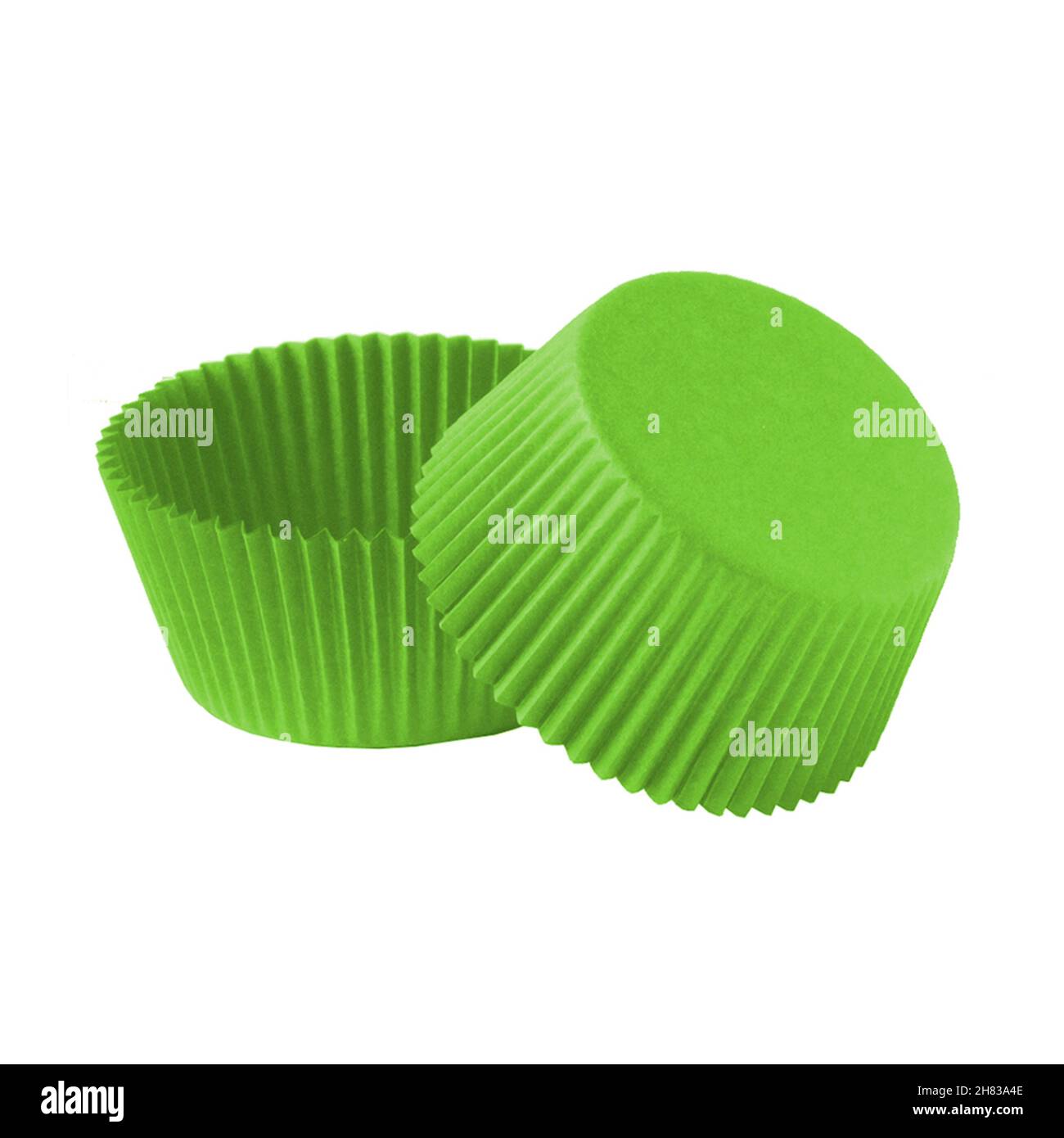 Green paper cupcake forms for baking isolated over white background