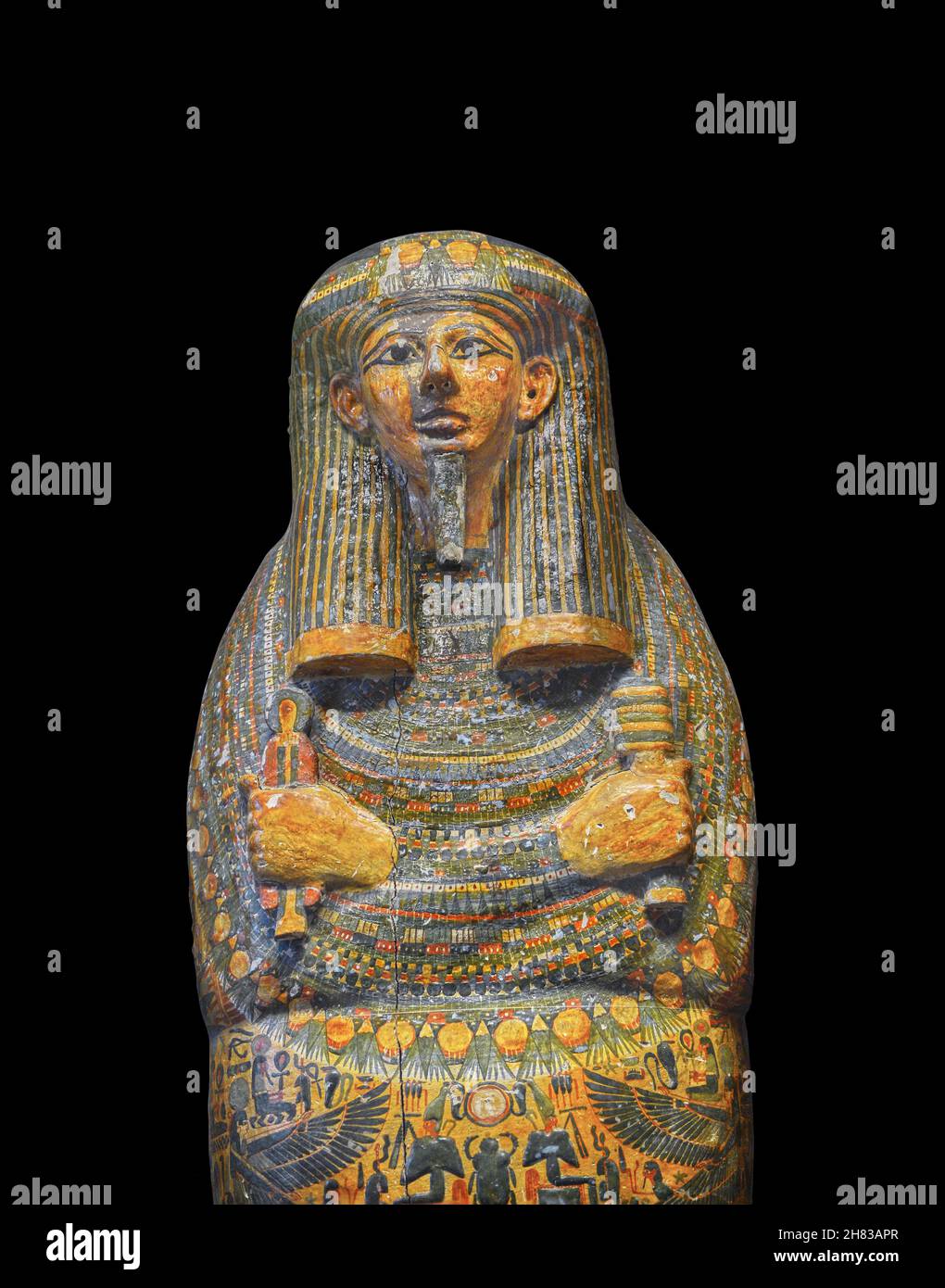 Ancient Egyptian mummy case lid of Nes-pauti-taui, circa 969 BC, 21st Dynasty, Thebes Deir el-Bahari.  Kunsthistorisches Muesum Vienna inv  6262. Cart Stock Photo