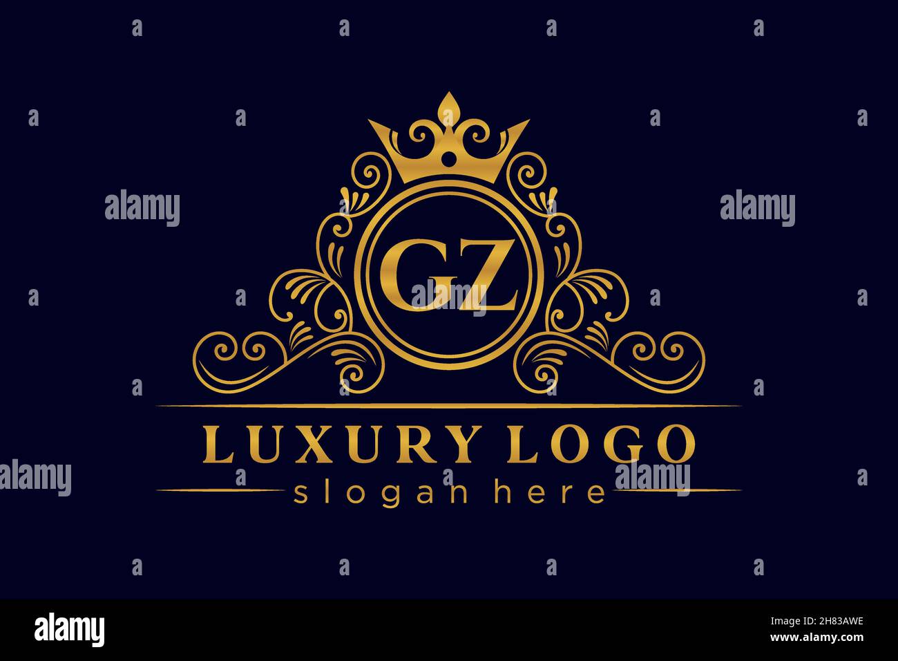 GZ Initial Letter Gold calligraphic feminine floral hand drawn heraldic monogram antique vintage style luxury logo design Premium Stock Vector
