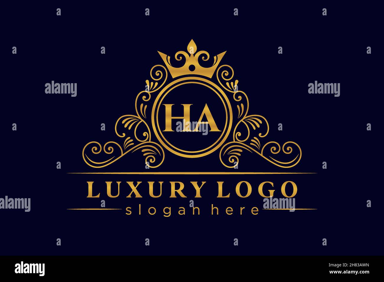 HA Initial Letter Gold calligraphic feminine floral hand drawn heraldic monogram antique vintage style luxury logo design Premium Stock Vector