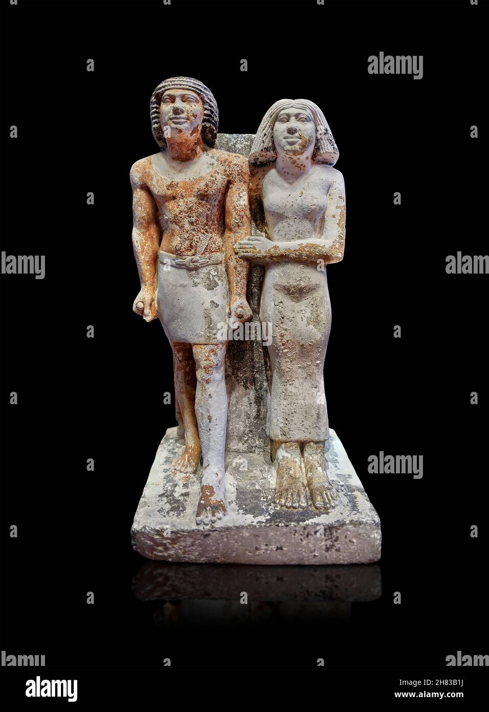 Ancient Ggyptian statue of Kai-pu-ptah and Ipep, 2400 BC, 5th Dynasty, Giza necropolis. Kunsthistorisches Muesum Vienna inv AS 7444. Limestone height Stock Photo