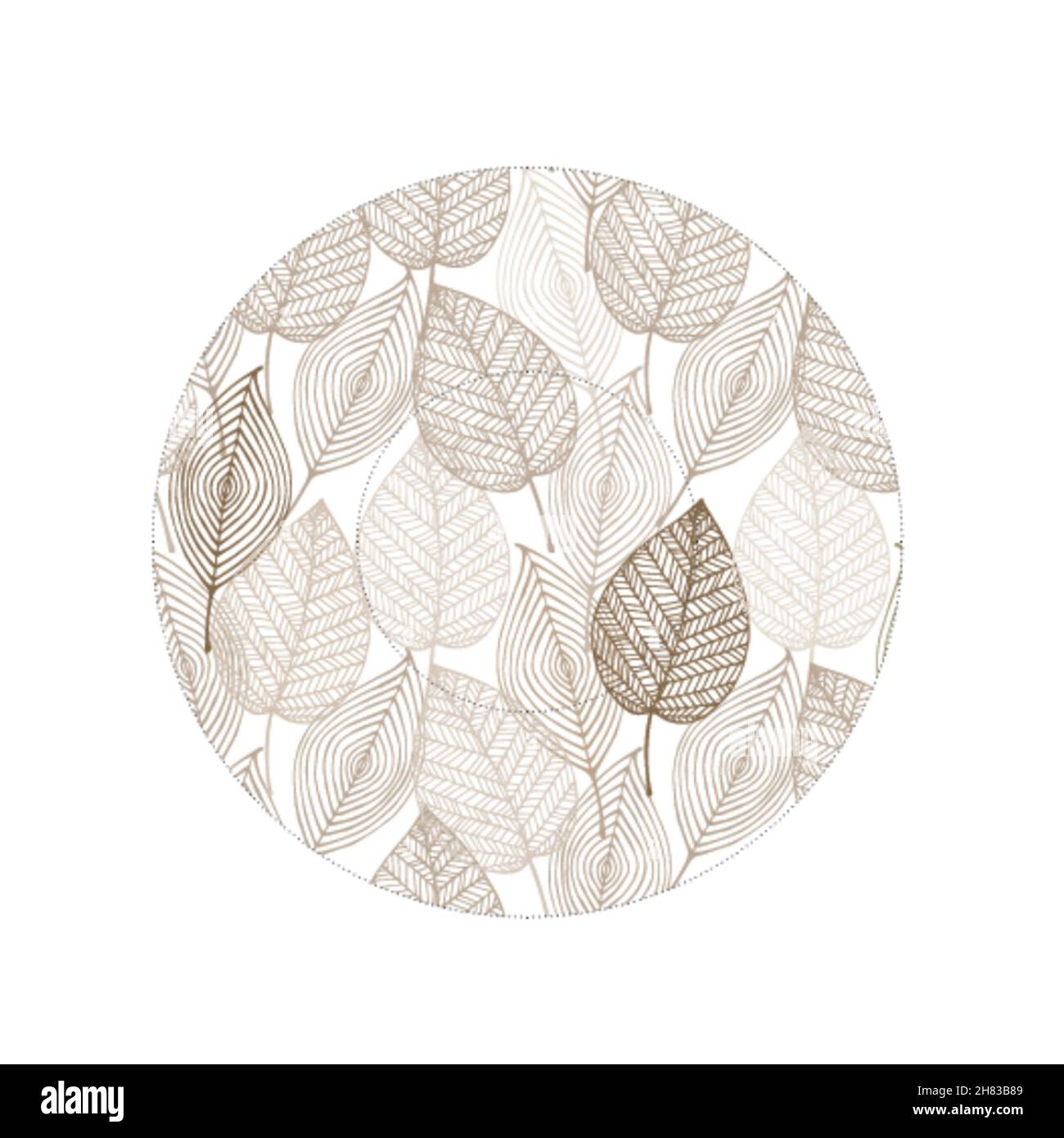 Plate with ornament for decoration purposes isolated over white background illustration. Textured decor round icon, circle with leaves pattern Stock Photo