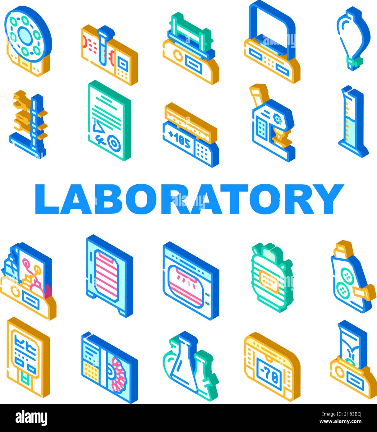 Laboratory Equipment For Analysis Icons Set Vector Stock Vector