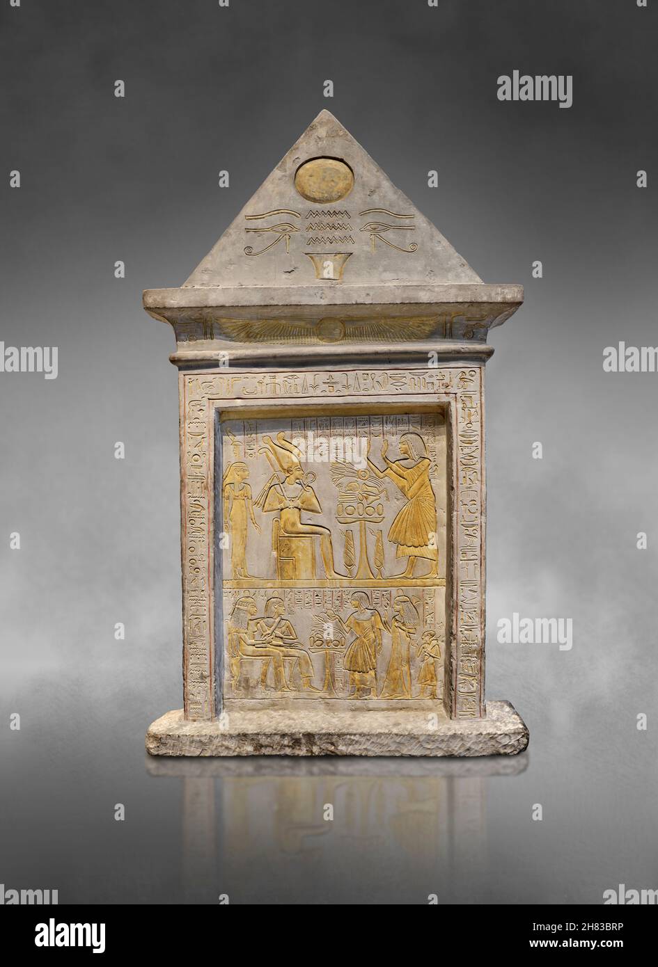 Ancient Egyptian stela of Amenhotep, 1304-190 BC, 19th Dynasty, Saqquara. Kunsthistorisches Muesum Vienna AS 178.  Rectangular stela with a cavetto co Stock Photo