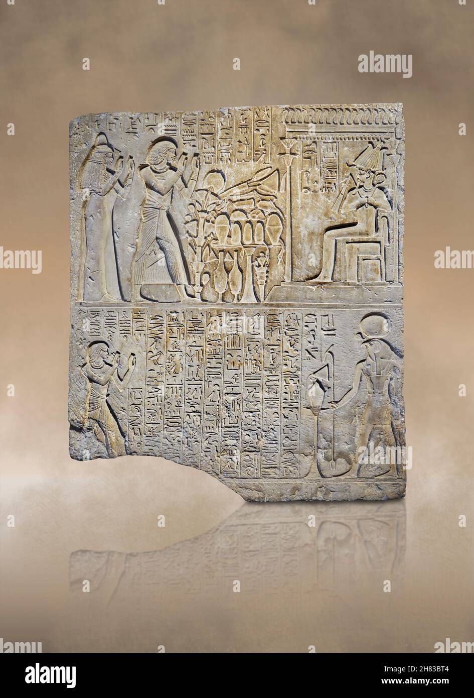 Ancient Egyptian Meri-re tomb relief panel, 1410–1372 BC, 18th Dynasty, reign of Amenhotep III, Saqqara.  Kunsthistorisches Muesum Vienna AS 5815, Lim Stock Photo