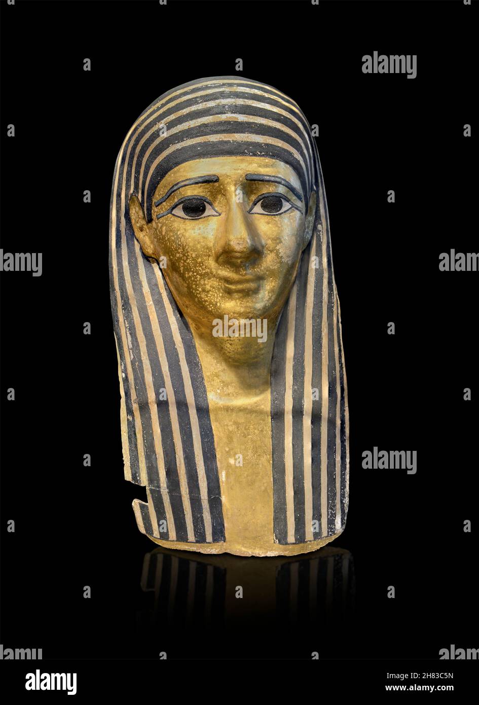 Ptolemaic portrait mummy case head, 3-1st Cent BC. Kunsthistorisches Muesum Vienna inv 296. Painted and guilded stucco, Height 38cm  width 26cm.    Be Stock Photo
