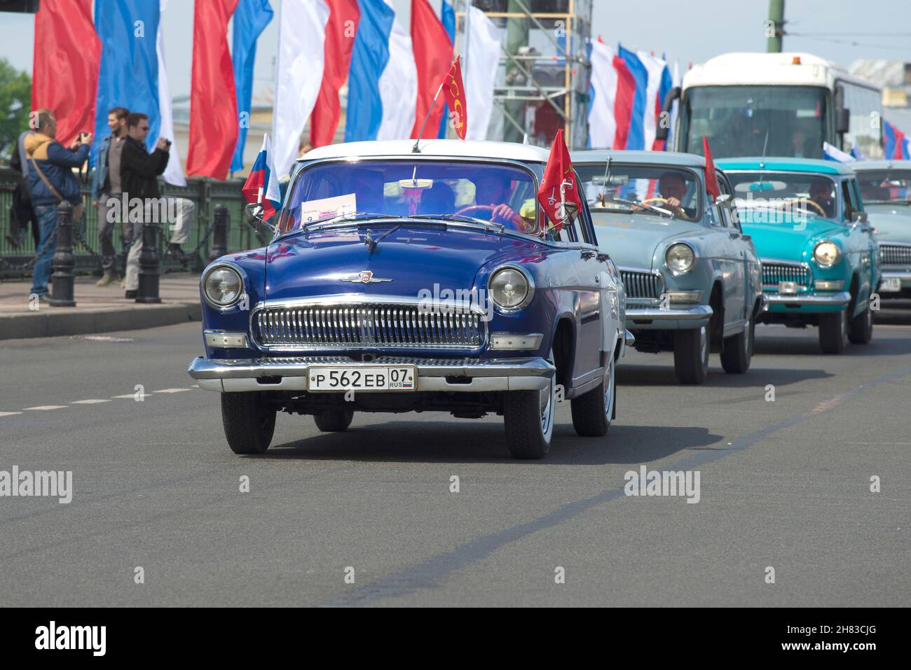 SAINT PETERSBURG, RUSSIA MAY 25, 2019 Soviet classic cars of GAZ21