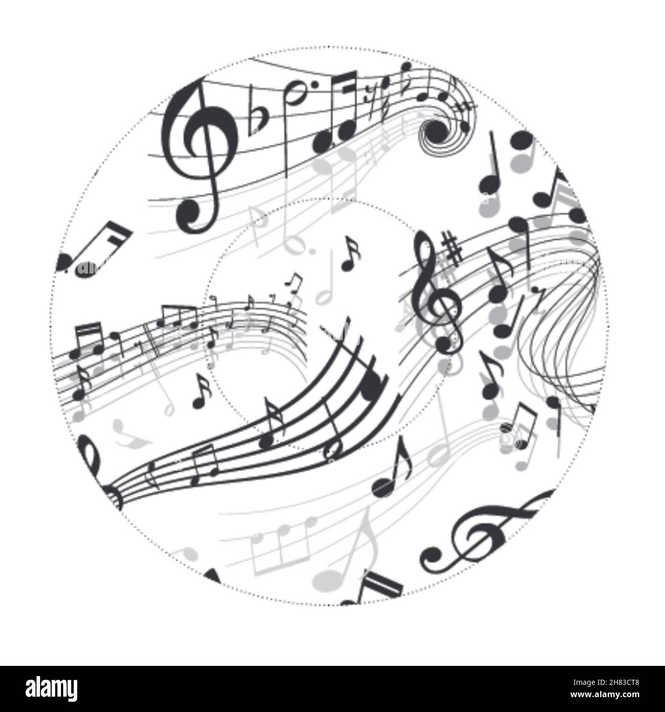 Plate with musical notes pattern isolated over white background ...