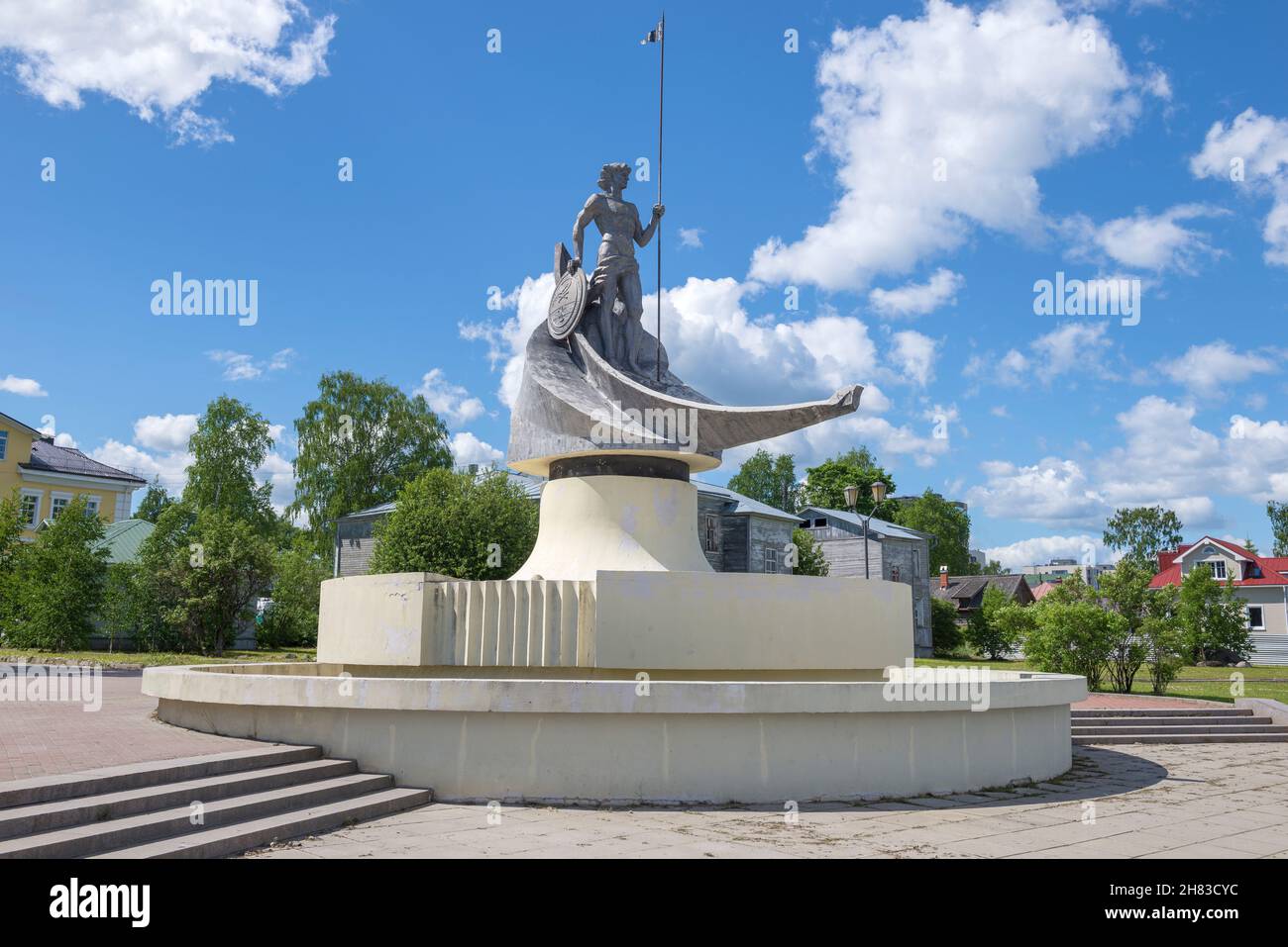 PETROZAVODSK, RUSSIA - JUNE 12, 2020: Sculpture 'Onego' (Birth of Petrozavodsk) close-up on a sunny June day Stock Photo