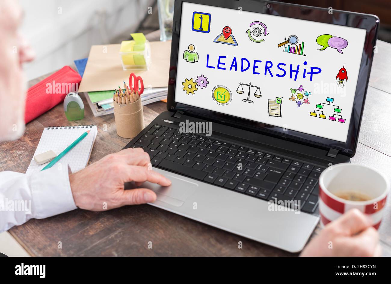 Leadership concept shown on a laptop screen Stock Photo