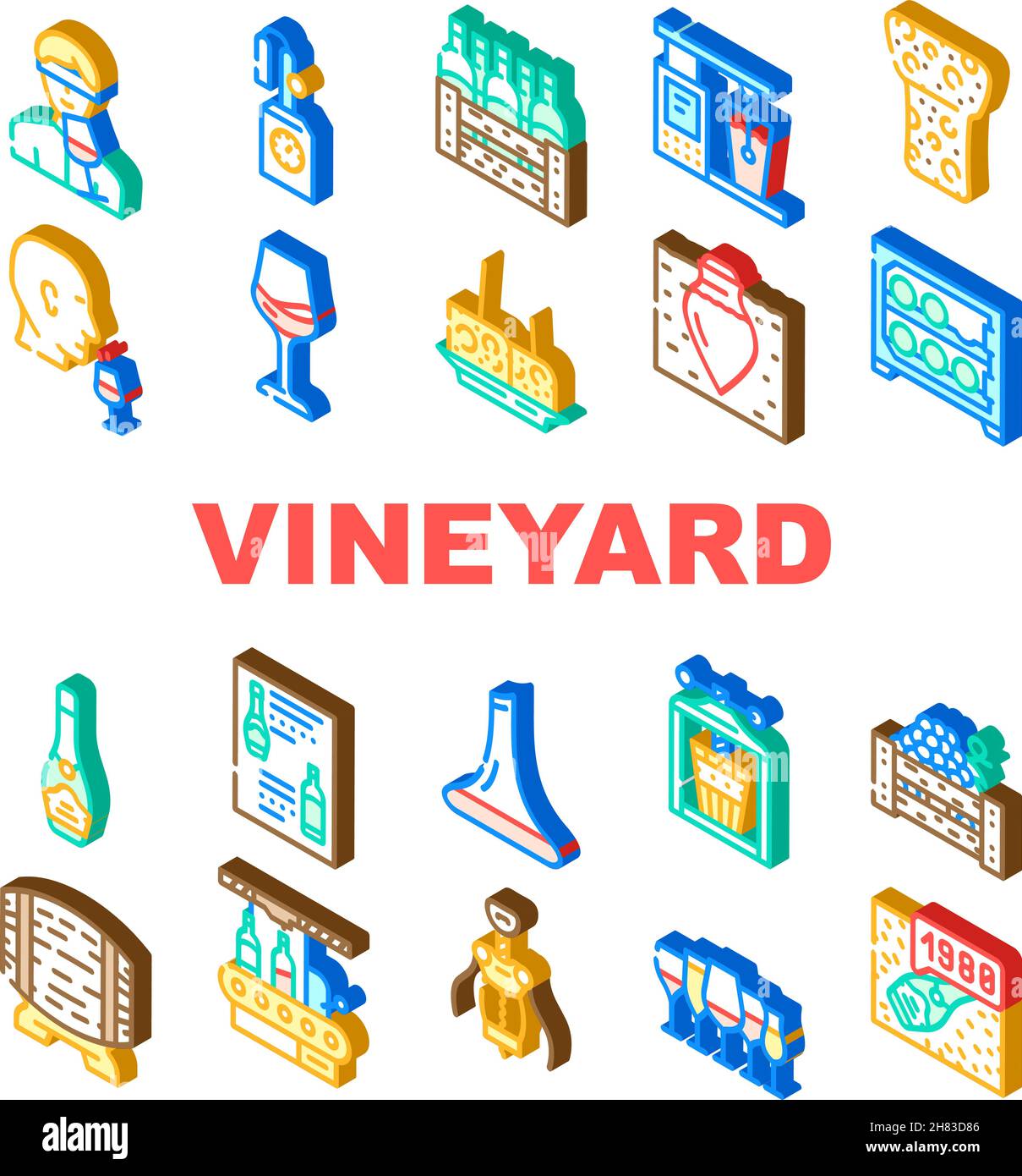 Vineyard Production Alcohol Drink Icons Set Vector Stock Vector Image ...