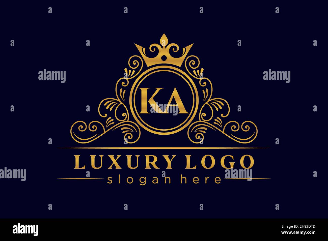 KA Initial Letter Gold calligraphic feminine floral hand drawn heraldic monogram antique vintage style luxury logo design Premium Stock Vector