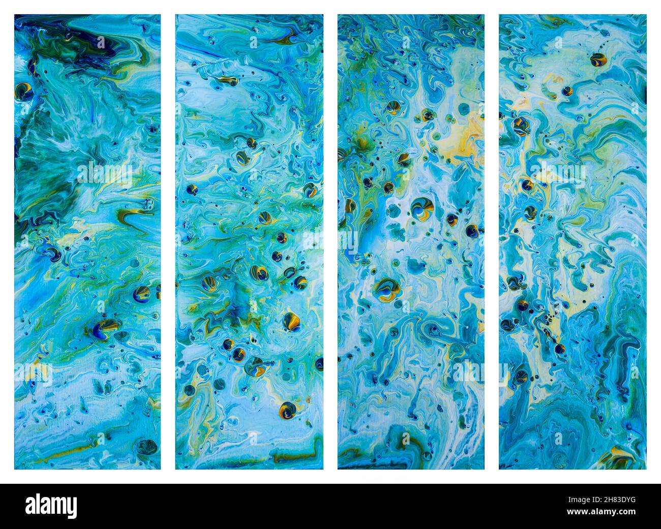 Abstract acrylic hand made painting in blue and ochre color. Art