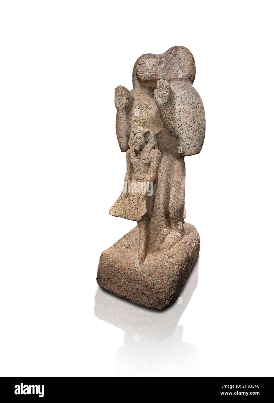 Ancient Egyptian statue of a baboon and pharaoh, 1549 to 1292 BC, 18th Dynasty, Kunsthistorisches Muesum Vienna inv AS 5782. Granite,  height 130cm. Stock Photo
